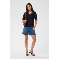 Jersey-T-Shirt mit V-Ausschnitt und Spitze
