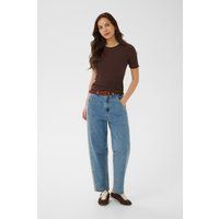 Geripptes T-Shirt mit Wellensaum