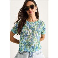 Transparentes Strick-T-Shirt mit Blumenmuster