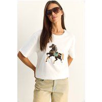 Übergroßes T-Shirt mit Pailletten-Pferdemotiv