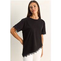 Asymmetrisches Baumwoll-T-Shirt mit Spitze