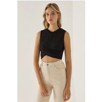 Asymmetrisches Rippstrick-Crop-Top mit Knotendetail