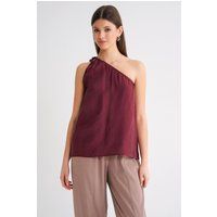 Einschultriges Satin-Top mit Rosette