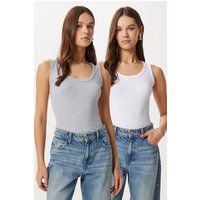Geripptes Rundhals-Tanktop im Doppelpack