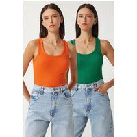Geripptes Tanktop-Set mit U-Ausschnitt