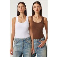 Geripptes Tanktop-Set mit U-Ausschnitt