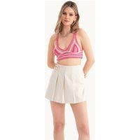 Gestreiftes Häkel-Crop-Top mit V-Ausschnitt