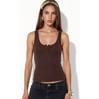 Geripptes Henley-Top mit Knopfleiste