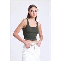 Geripptes Henley-Tanktop mit eckigem Ausschnitt