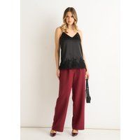 Satin-Top mit Spitzenbesatz