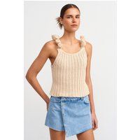 Rippstrick-Tanktop mit Blumen-Trägern
