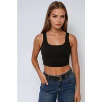 Geripptes Cropped Tanktop mit Ausschnitt