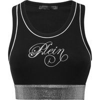 Geripptes Crop-Top mit Schmucksteinen