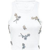Geripptes Crop-Top mit Kristallblumen