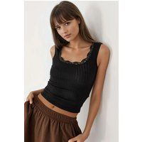 Geripptes Tanktop mit Spitzenbesatz