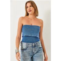 Texturiertes trägerloses geripptes Crop Top