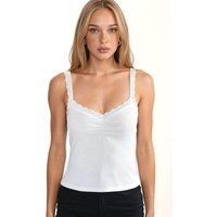 Geripptes Tanktop mit Spitzenbesatz