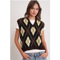 Klassische Argyle-Strickweste mit V-Ausschnitt