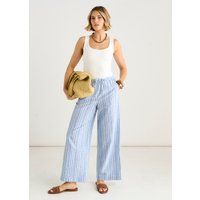 Gestreifte Leinen-Mix-Hose mit weitem Bein