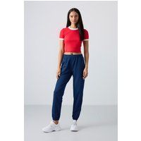 Hochtaillierte entspannte Fleece-Jogginghose