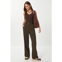 Hoch taillierte Faltenhose mit geradem Bein
