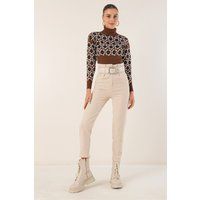 Gerade High-Waist-Hose mit Gürtel