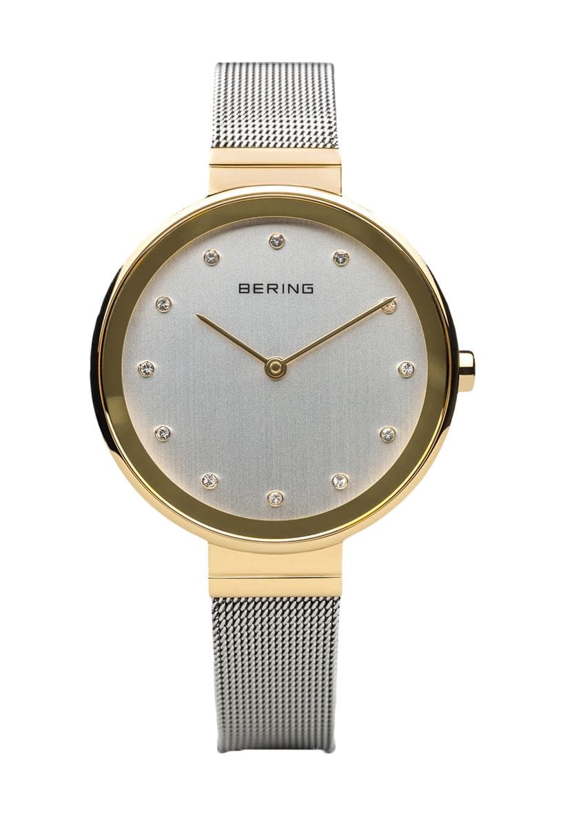 Minimalistische Mesh-Uhr mit Kristallindizes