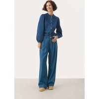 Weit geschnittene Denim-Bundfaltenhose