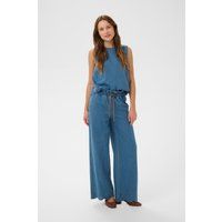 Weite Denimhose mit Lochstickerei-Saum