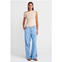 Weite Baumwoll-Denim Palazzo-Hose