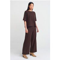 Hochtaillierte Strickhose mit weitem Bein