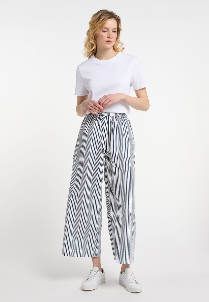 Gestreifte Baumwoll-Culotte mit weitem Bein