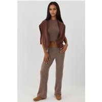 Hochtaillierte Strukturstrickhose mit weitem Bein