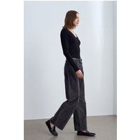 Strukturierte Baumwoll-Leinen-Hose mit weitem Bein
