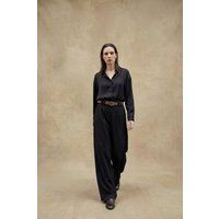 Hochtaillierte Bundfaltenhose mit weitem Bein