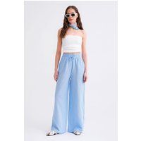 Texturierte Musselin-Palazzohose mit weitem Bein