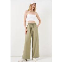 Hochtaillierte Weitbein-Hose mit Kordelzug