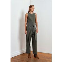 Hochtaillierte Crepe-Hose mit weitem Bein