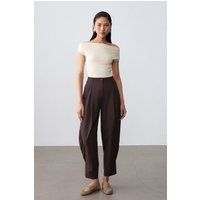 Hochtaillierte Popeline-Hose mit weitem Bein