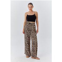 Hochtaillierte Weitbeinige Hose mit Leopardenmuster