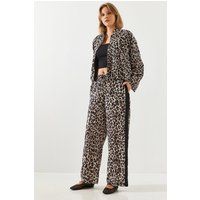Weite Leopardenmuster-Hose mit hohem Bund