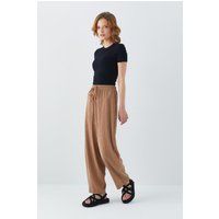 Strukturierte Wide-Leg-Hose mit Kordelzug