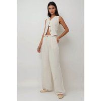Weitbeinige Bundfaltenhose mit Hoher Taille