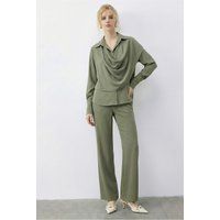 Set aus Schal-Bluse und Weithose