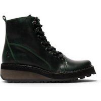 Leder-Schnürstiefeletten mit Keilabsatz