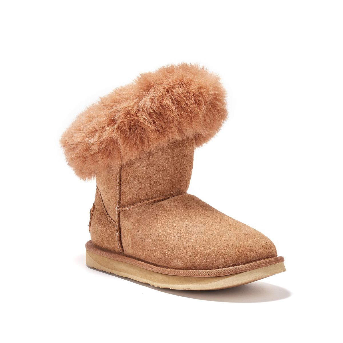 Kurze Wildlederstiefel mit Fellbesatz
