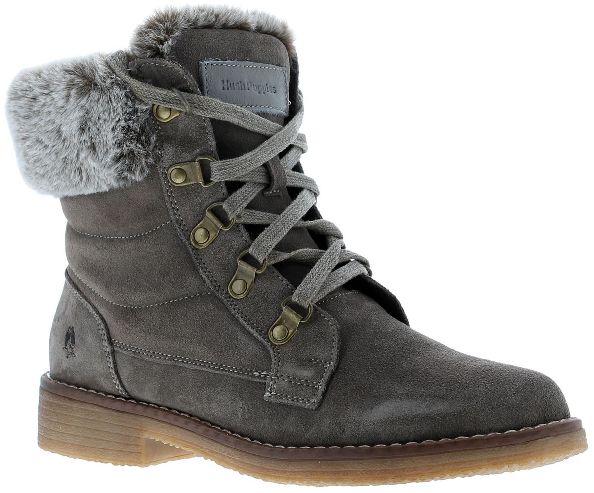 Wildleder-Schnürstiefel mit Kunstfell-Besatz