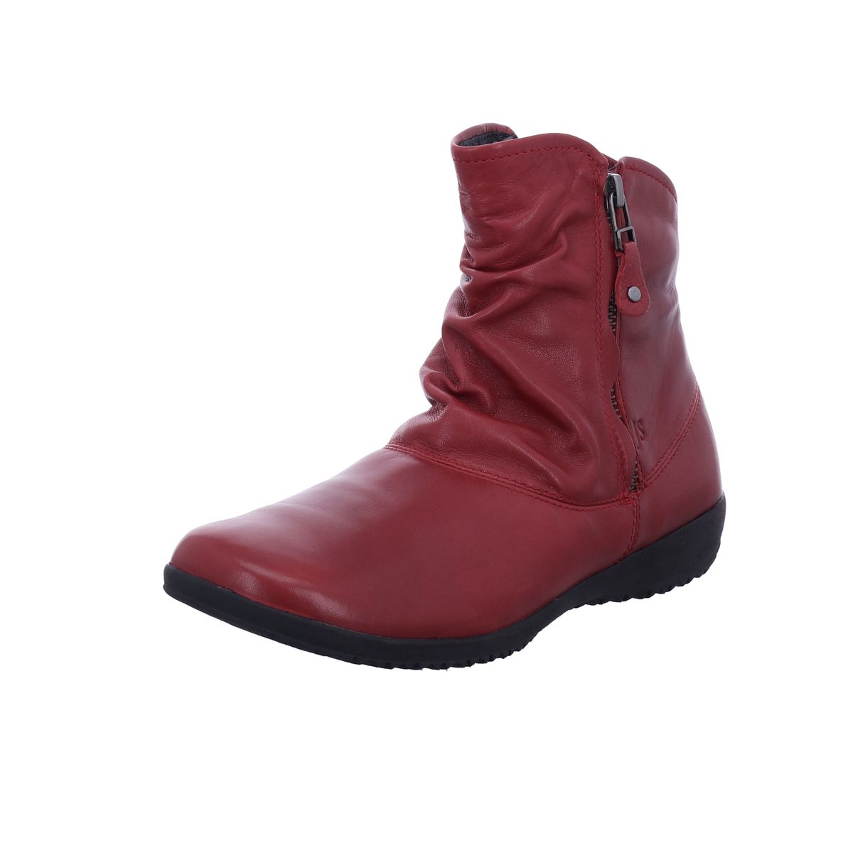 Rote Leder-Stiefeletten mit Raffung
