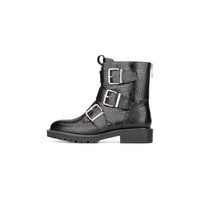 Biker-Boots mit Krokoprägung und Schnallen