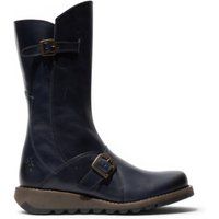 Wadenhohe Lederstiefel mit Keilabsatz